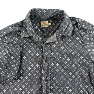 Faherty Button Shirt Mens‎ Size Medium Blue White Geometric Print Cotton